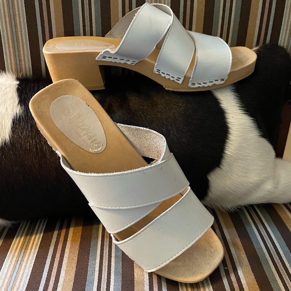 Made in Italy 🇮🇹 white platform slide clog sandals 38 EUC